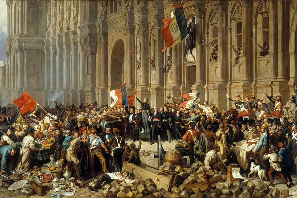 Detalle del cuadro 'Lamartine, ante el Hôtel de Ville, París, rechaza la bandera roja' (1848), de Henri Félix Emmanuel Philippoteaux.PETIT PALAIS